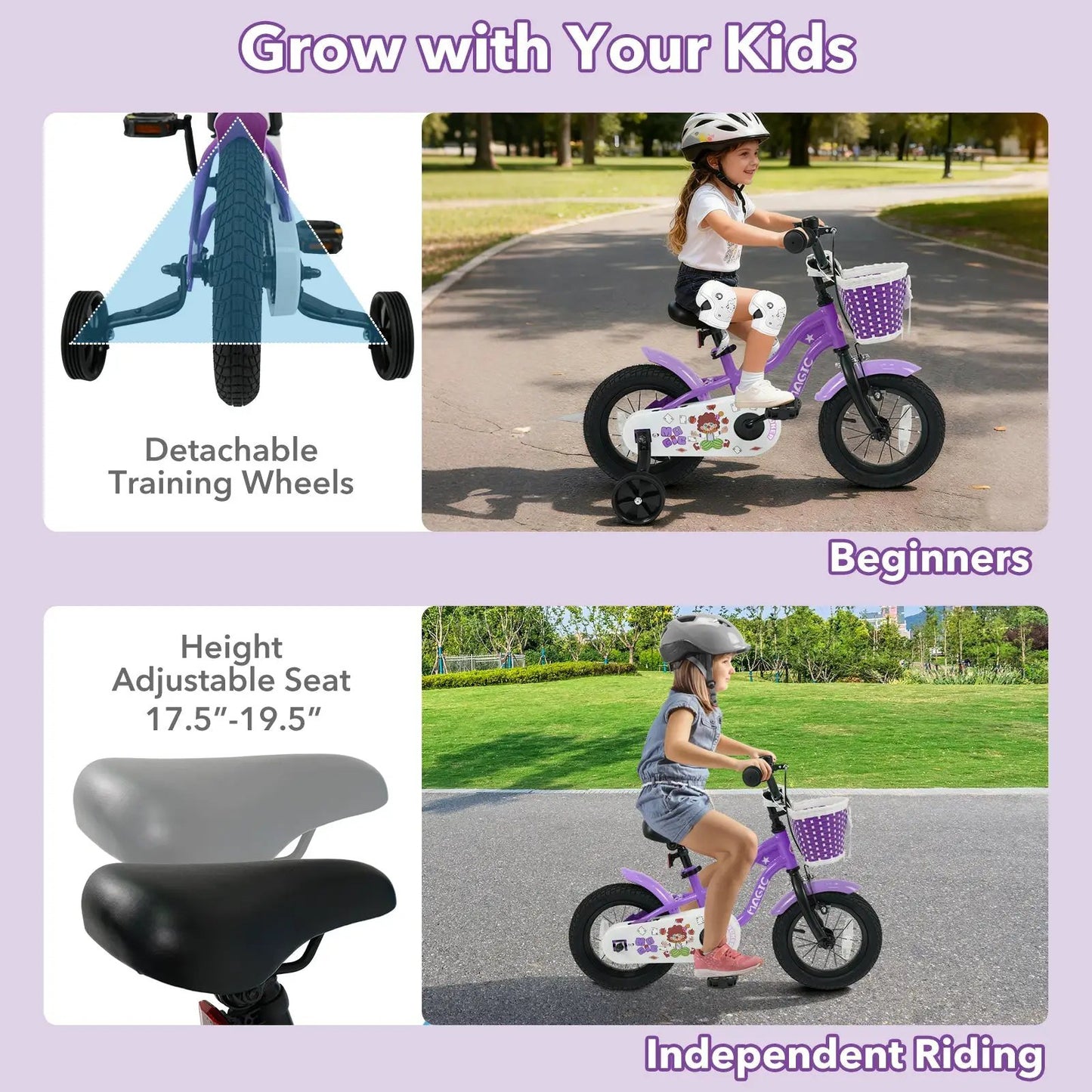 Kids Bike With Training Wheels 12 To 18 Purple