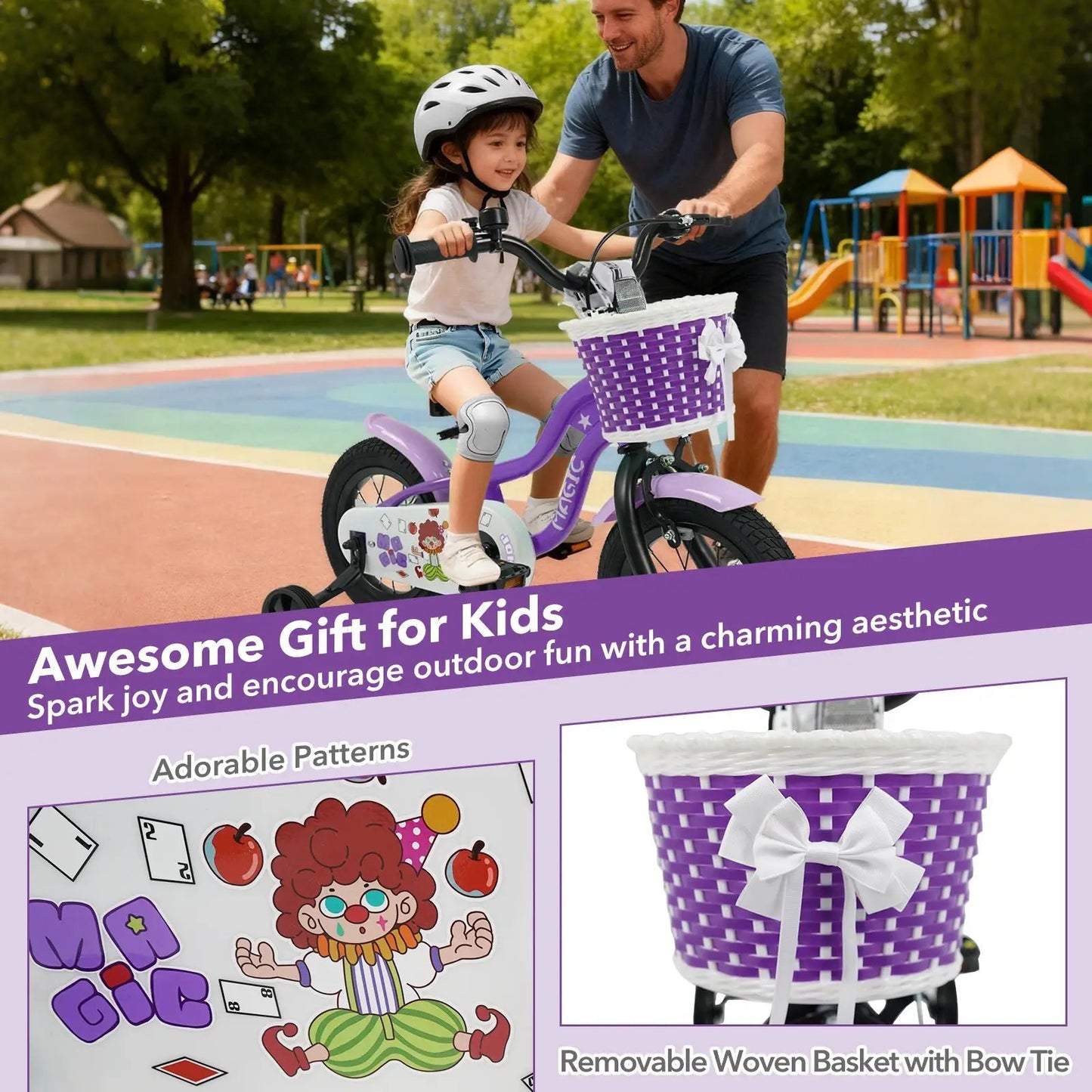 Kids Bike With Training Wheels 12 To 18 Purple