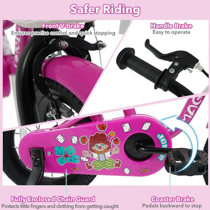 Kids Bike With Training Wheels 12 to 18 Inch Rose