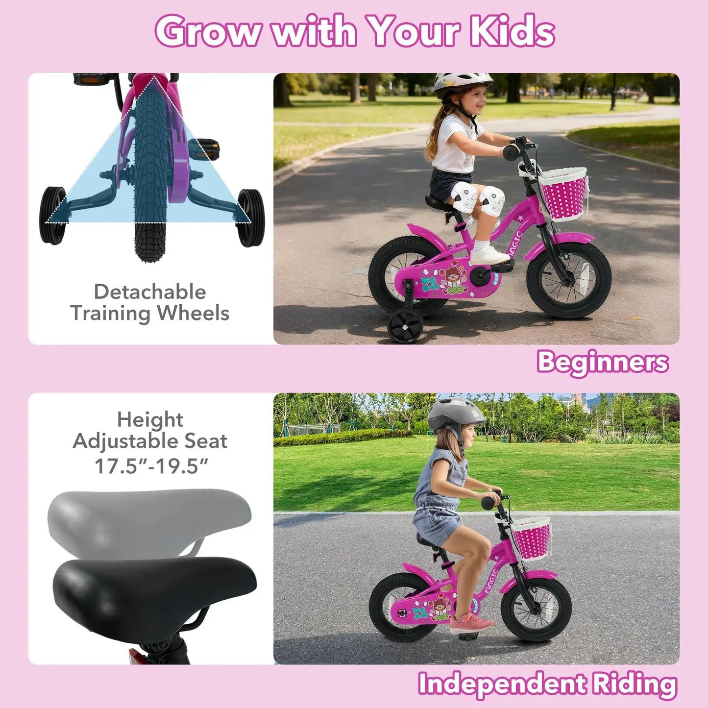 Kids Bike With Training Wheels 12 to 18 Inch Rose