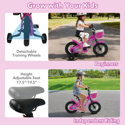 Kids Bike With Training Wheels 12 to 18 Inch Rose