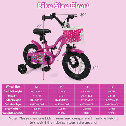 Kids Bike With Training Wheels 12 to 18 Inch Rose