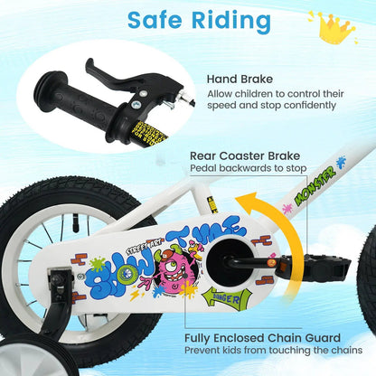Kids Bike with Training Wheels 12 to 18 White