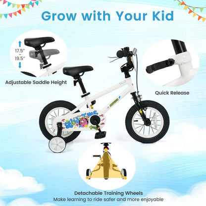 Kids Bike with Training Wheels 12 to 18 White