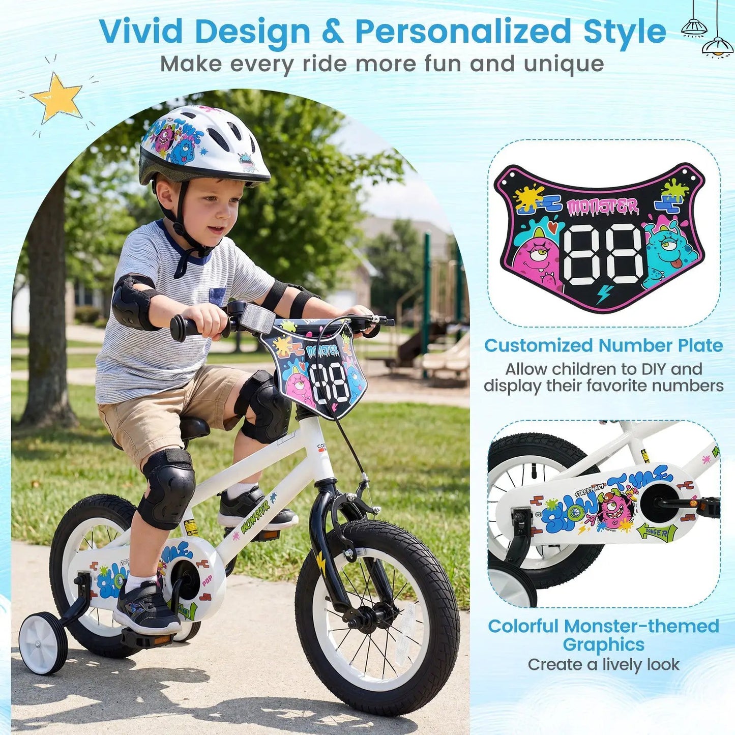 Kids Bike with Training Wheels 12 to 18 White