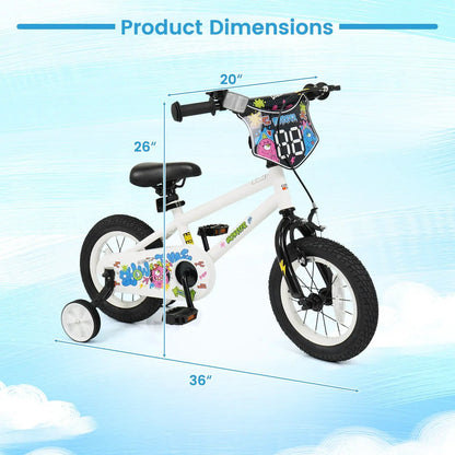 Kids Bike with Training Wheels 12 to 18 White