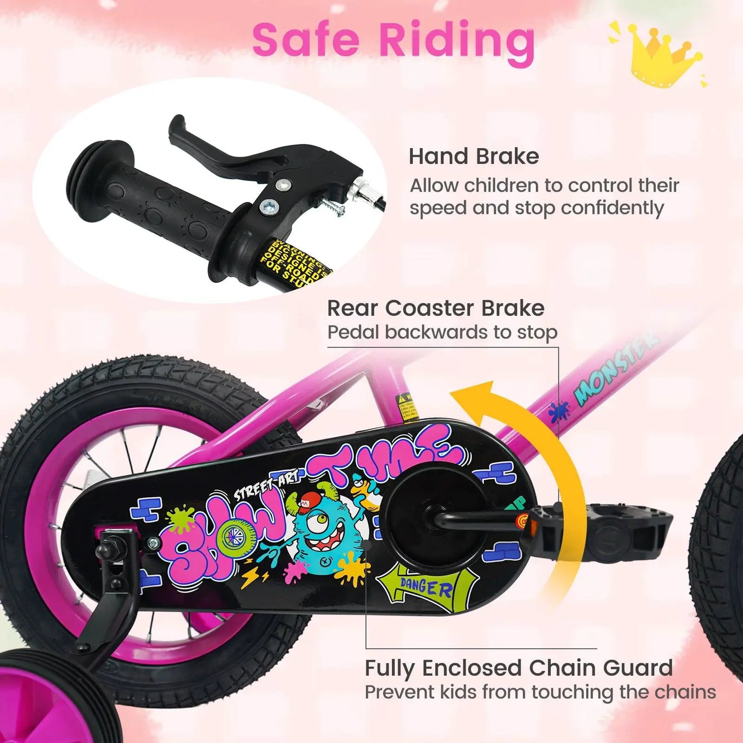 Kids Bike with Training Wheels 12 to 18 Inch Pink
