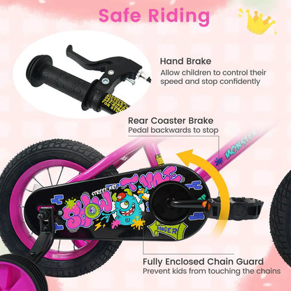 Kids Bike with Training Wheels 12 to 18 Inch Pink
