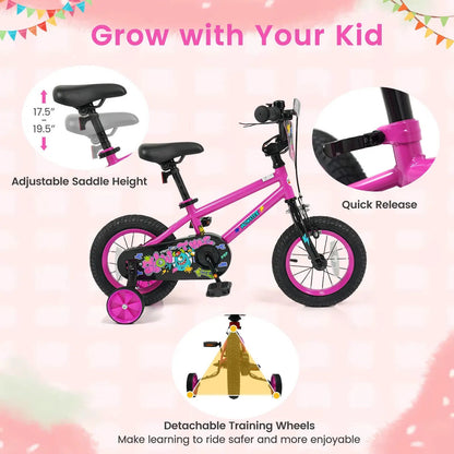 Kids Bike with Training Wheels 12 to 18 Inch Pink