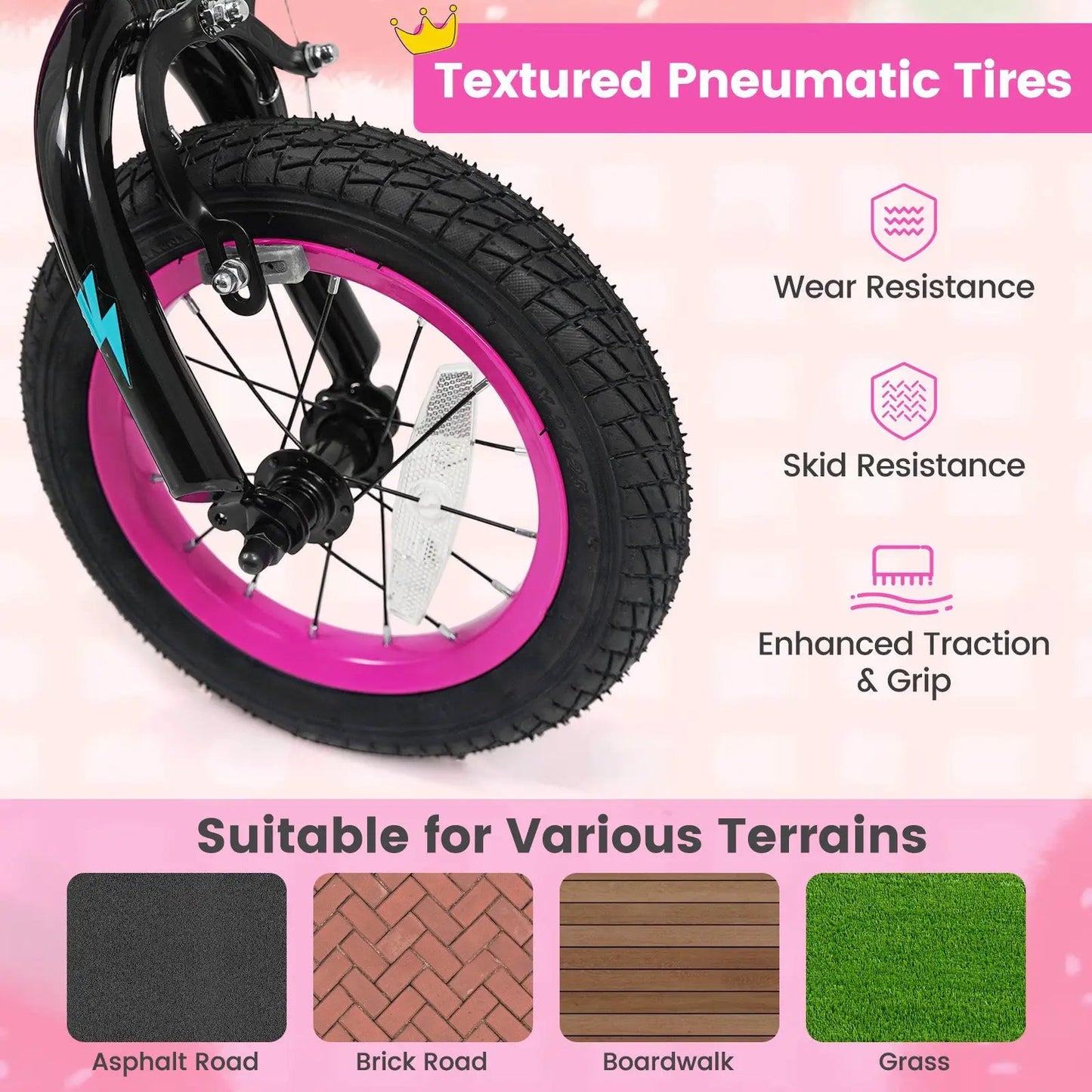 Kids Bike with Training Wheels 12 to 18 Inch Pink