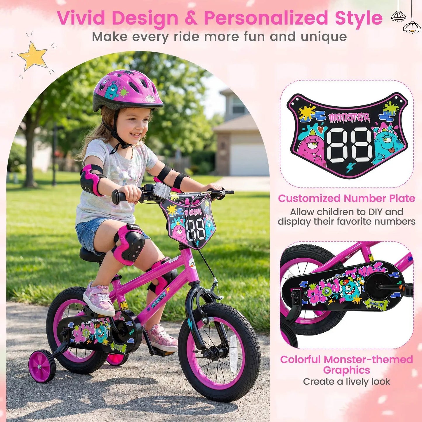 Kids Bike with Training Wheels 12 to 18 Inch Pink