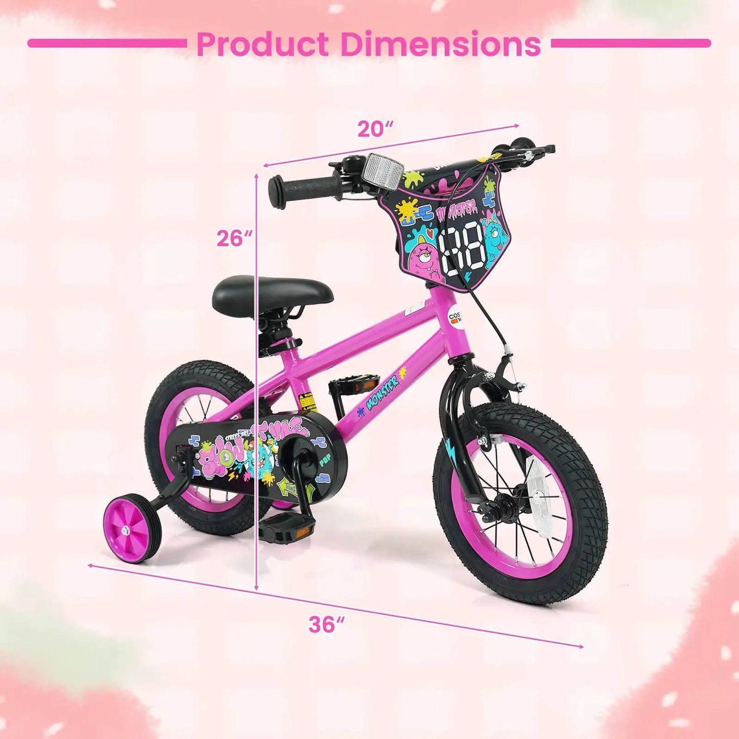 Kids Bike with Training Wheels 12 to 18 Inch Pink