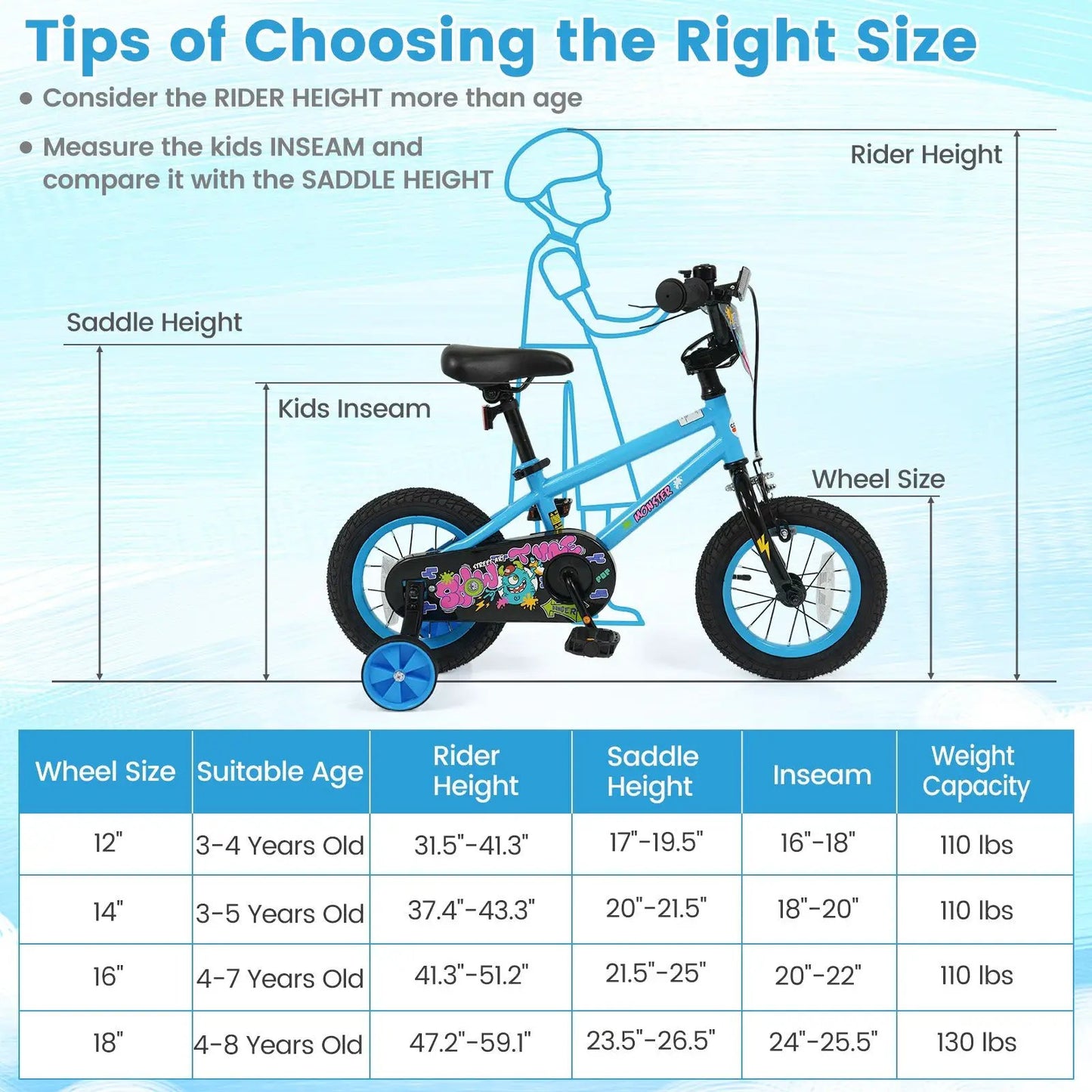Kids Bike Sixteen Inch Training Wheels For Ages 4