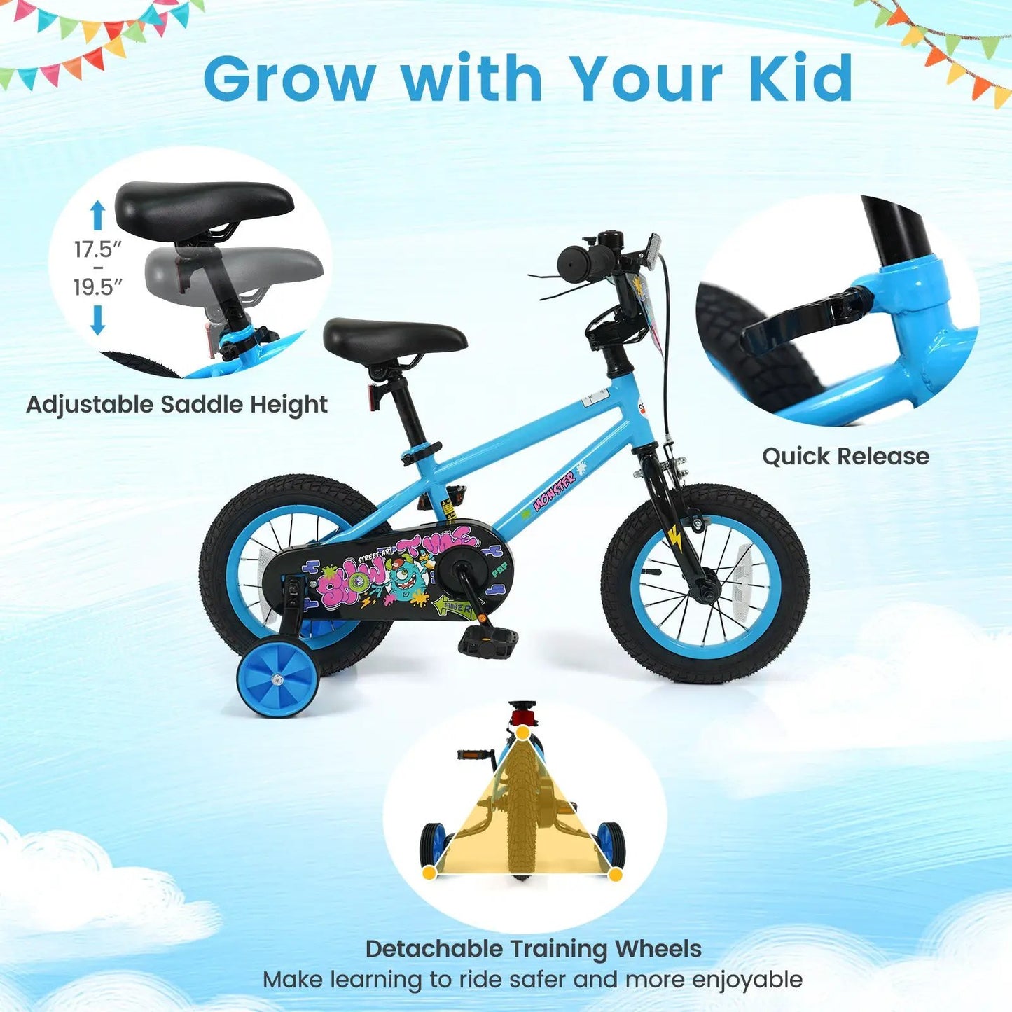 Kids Bike Sixteen Inch Training Wheels For Ages 4