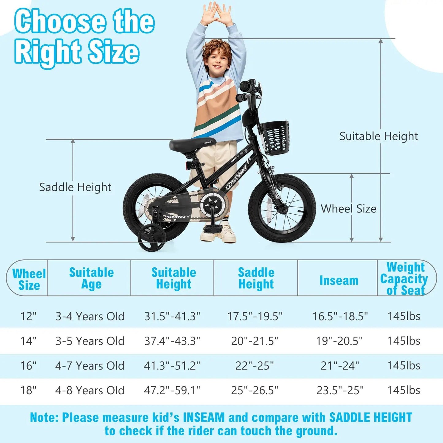 Kids Bike 12 Inch With Training Wheels Basket