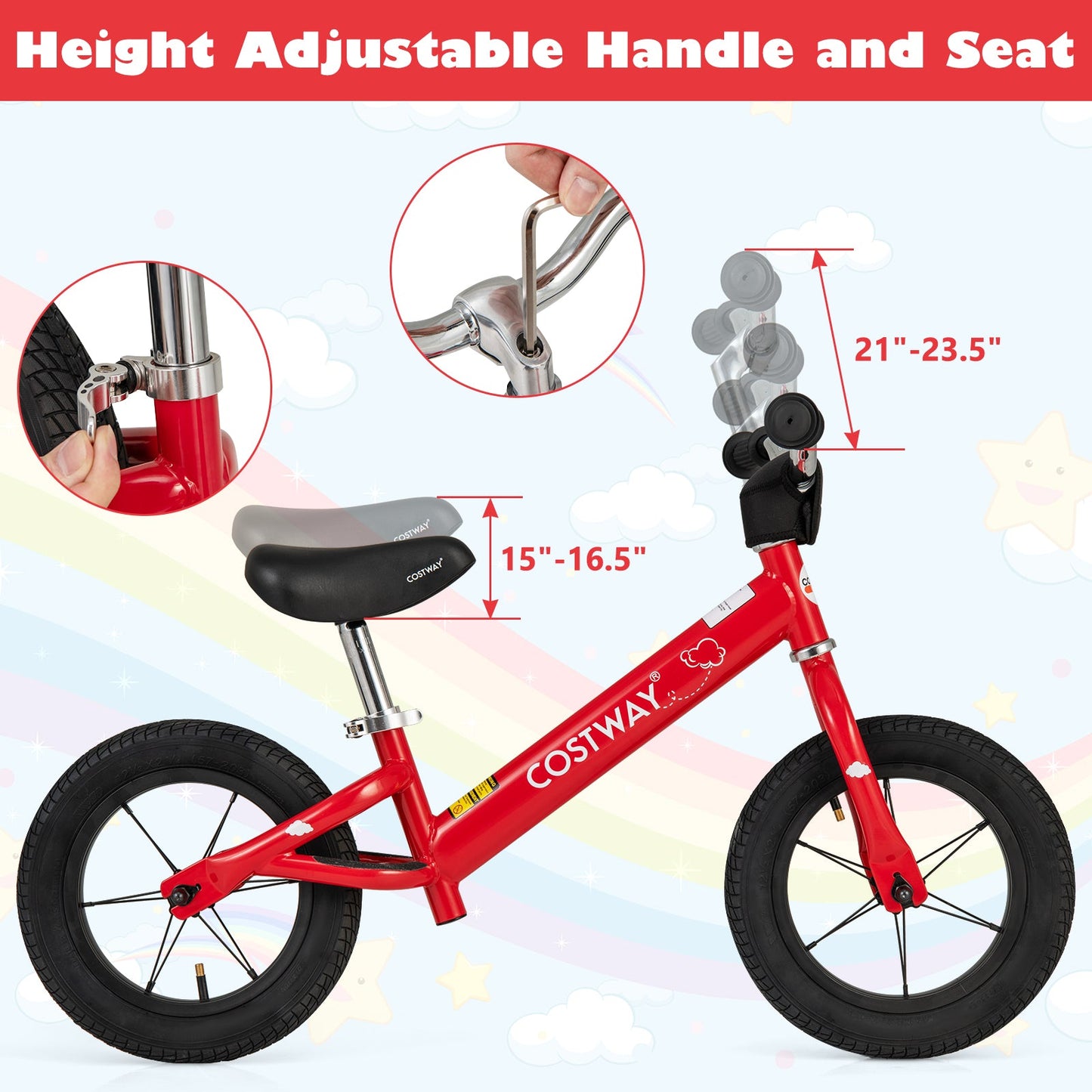 12 Inch Toddler Balance Bike with Height Adjustable Handlebar and Seat