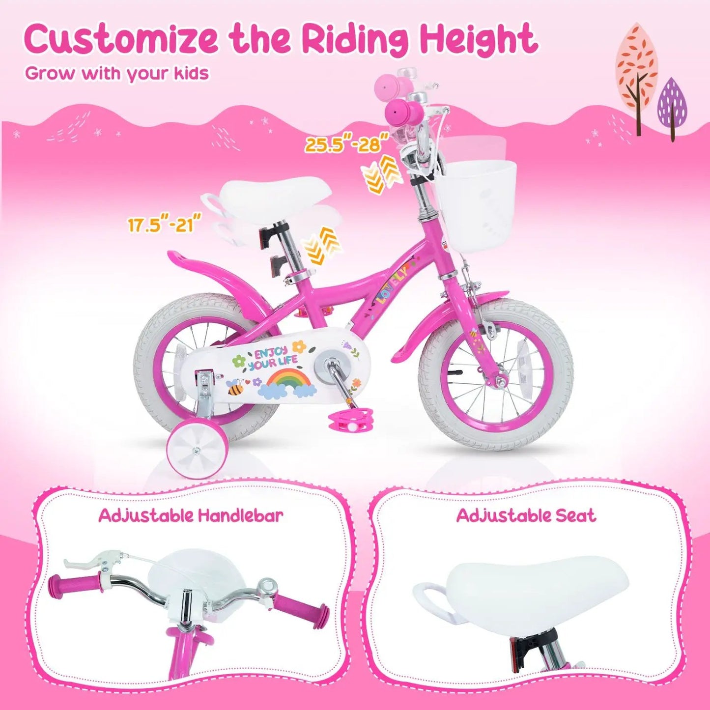 Girls Bike 12 to 18 Inch with Training Wheels