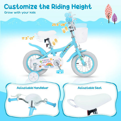 Girls Bike 12-18 Inches Training Wheels Basket
