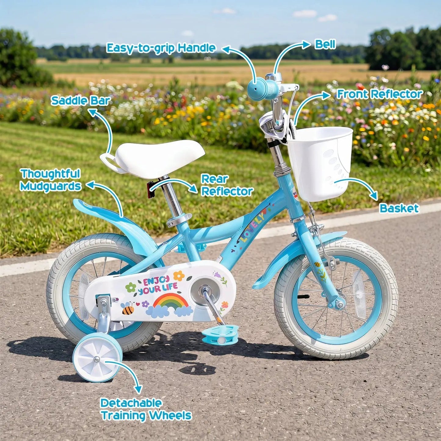 Girls Bike 12-18 Inches Training Wheels Basket