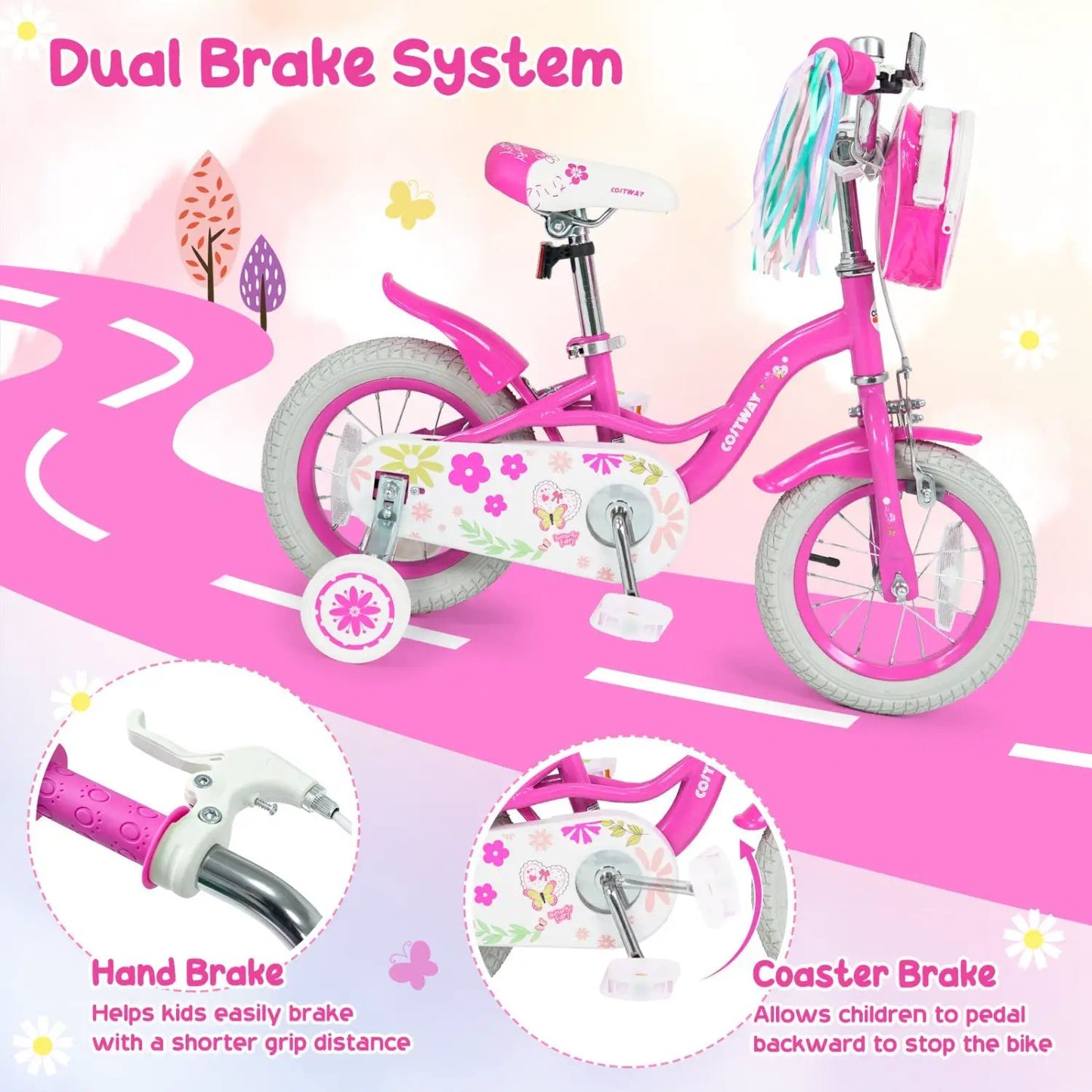 Girls Bike 12-18 Inch with Front Bag for Girls