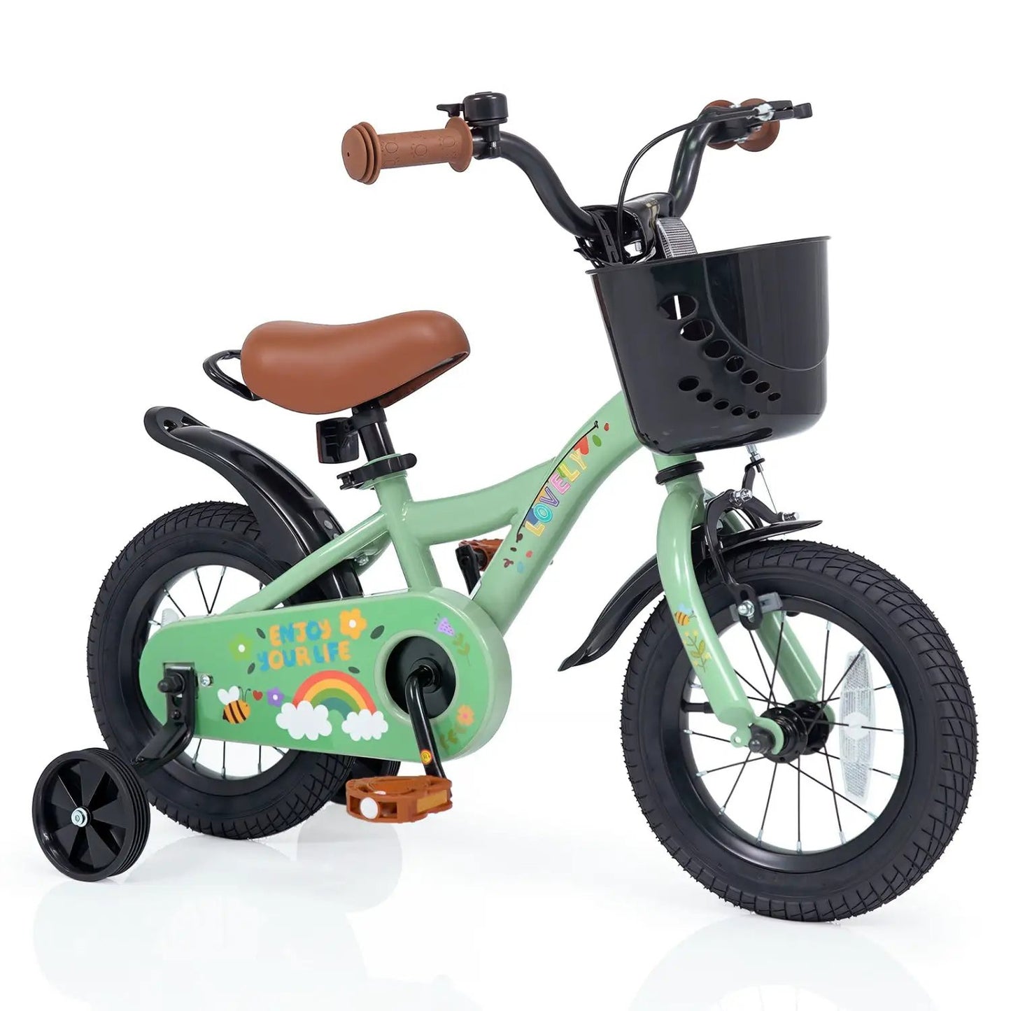 Girls 12 Inch Bike With Green Training Wheels