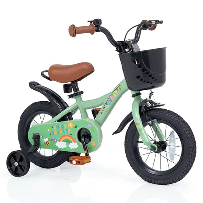 Girls 12 Inch Bike With Green Training Wheels