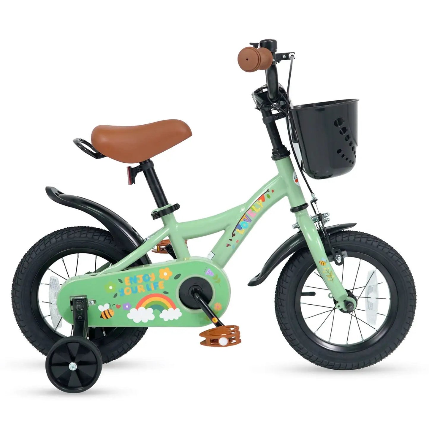 Girls 12 Inch Bike With Green Training Wheels