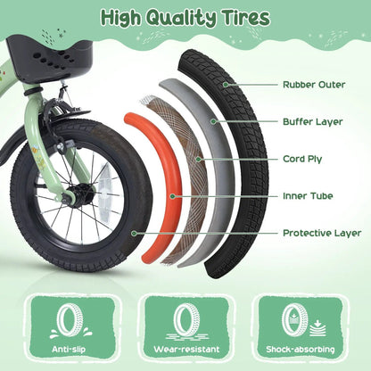 Girls 12 Inch Bike With Green Training Wheels
