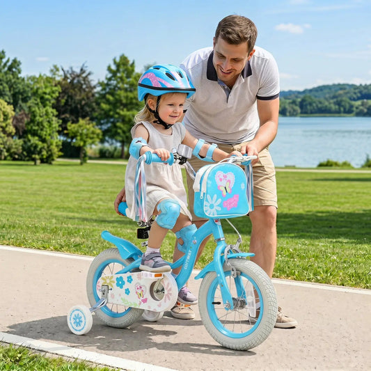 Girls Bike 12-18 Inch DirectDeals blue with training wheels and front bag on Tampa Home & Garden Store