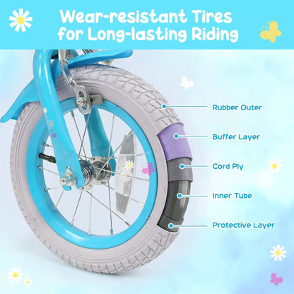 Girls Bike 12-18 With Training Wheels Front Bag