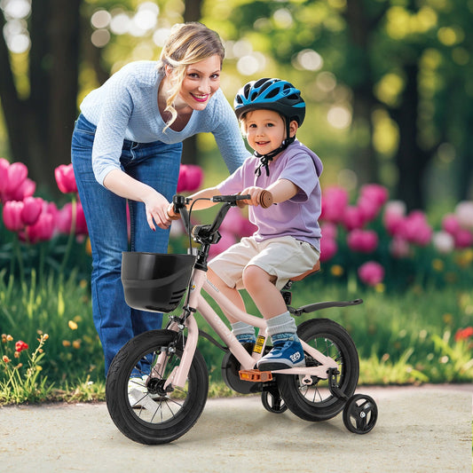 14 Inches Kids Bike with Basket and Adjustable Handlebar for 3-5 Years Old - Tampa Home & Garden Store