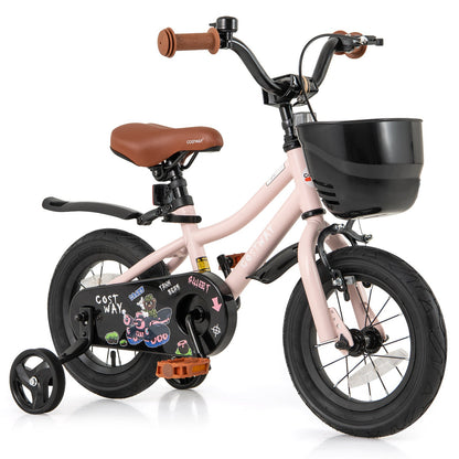 14 Inches Kids Bike with Basket and Adjustable Handlebar for 3-5 Years Old