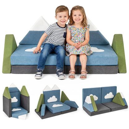 GemGear 12 Pieces Snow Mountain Toddler Foam Building Fort with blue blocks and white peaks on Tampa Home & Garden Store