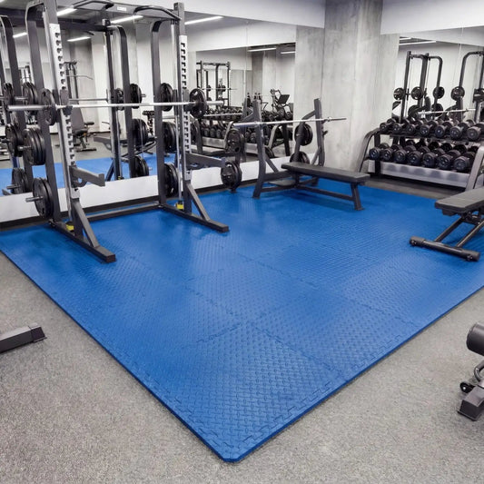 Puzzle Exercise Floor Mats 1/2 inch thick DirectDeals, 12 blue interlocking tiles for gym floor on Tampa Home & Garden Store