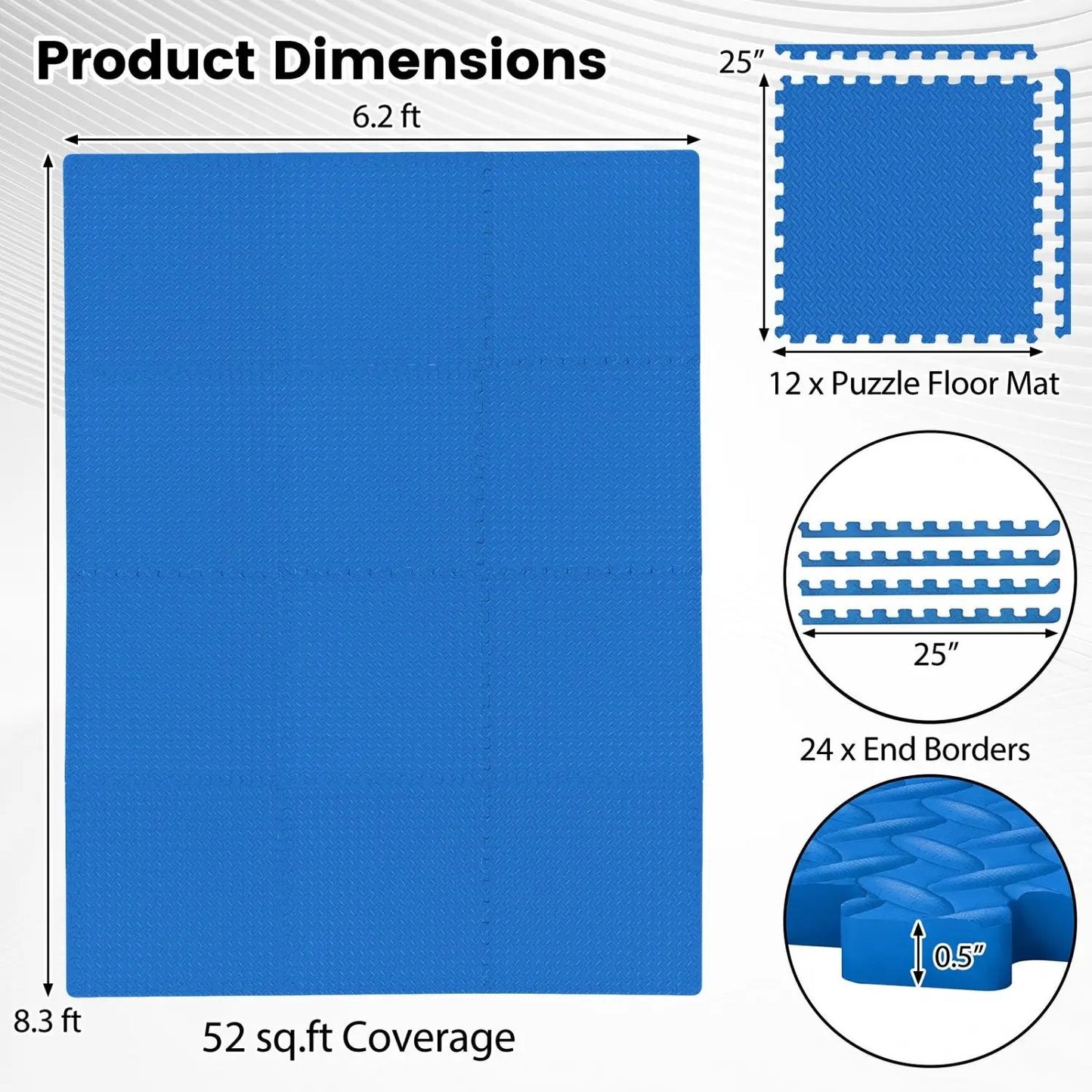 Puzzle Exercise Floor Mats Interlocking Half Inch