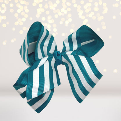 Hair bow 6-inch teal grosgrain striped ribbon by Chicky Chicky Bling Bling on Tampa Home & Garden Store