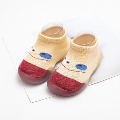 Stevvex infant anti-slip socks beige-yellow with red toe caps rubber non-slip soles pair on Tampa Home & Garden Store