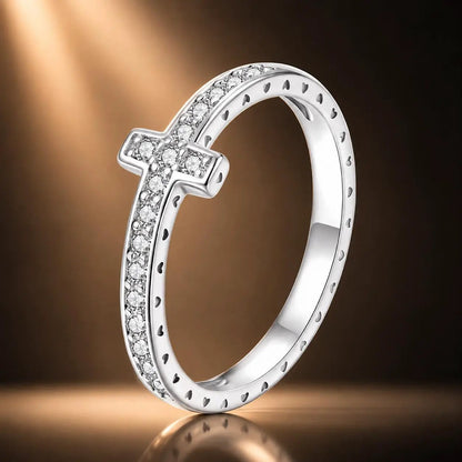 925 Sterling Silver Moissanite Ring size 6 with cross centerpiece and pave stones by Bids.com on Tampa Home & Garden Store