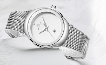 Naviforce women's stainless steel watch with silver mesh bracelet and date window on Tampa Home & Garden Store