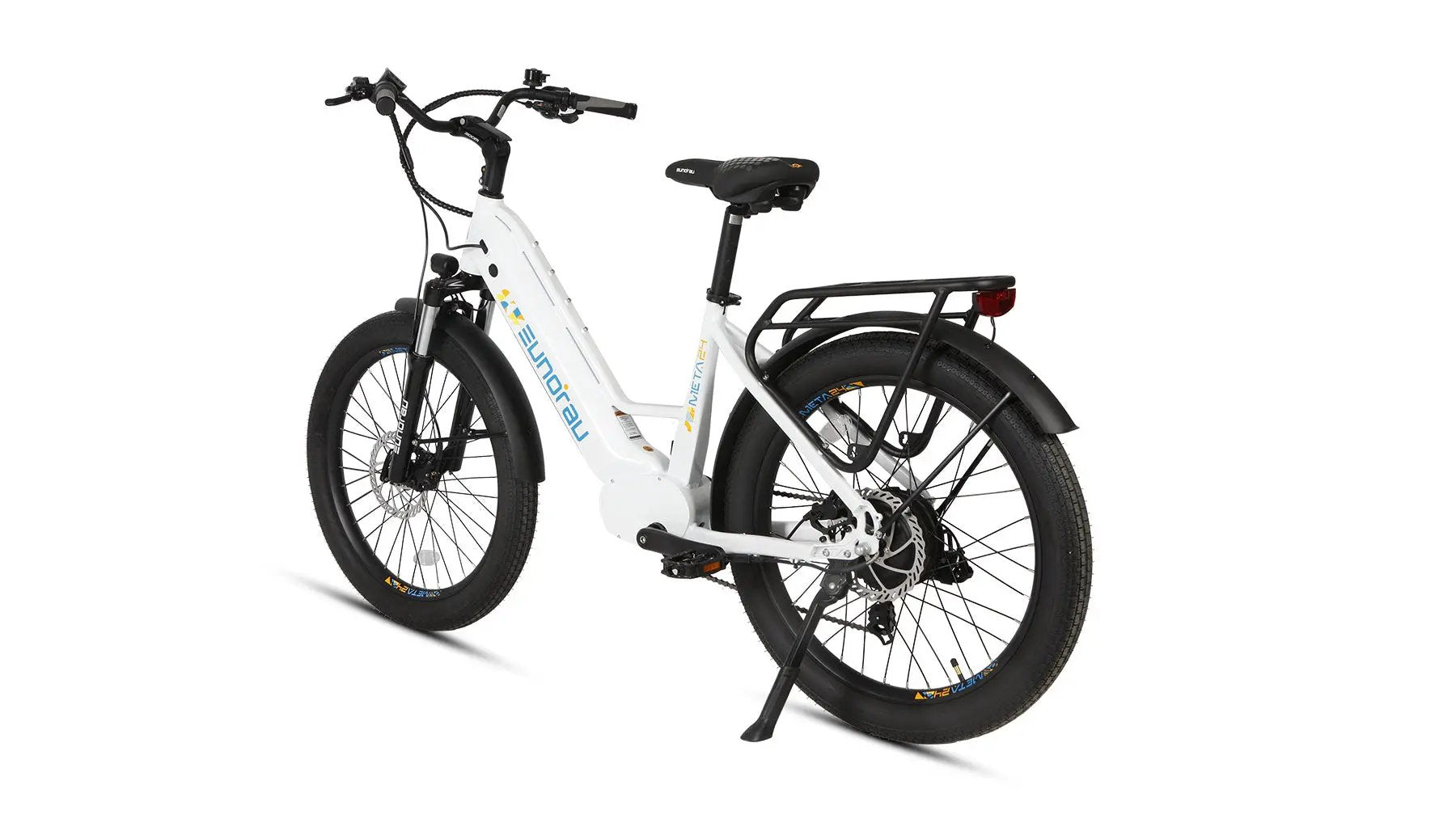 META26 1.0 electric bike white frame by EUNORAU E-BIKE US with rear rack on Tampa Home & Garden Store
