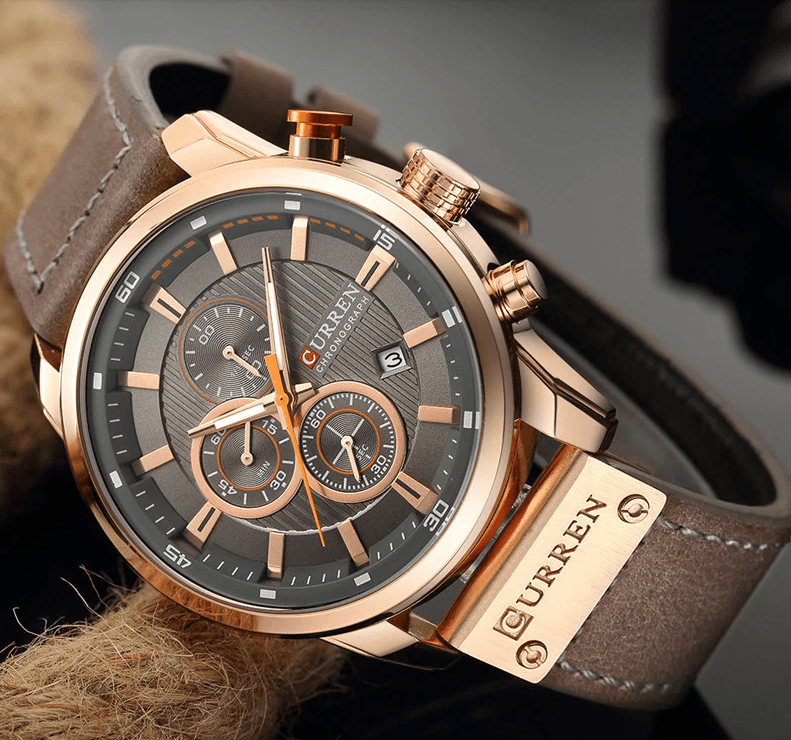 Curren men's waterproof chronograph watch with rose gold case, brown leather strap day/date on Tampa Home & Garden Store