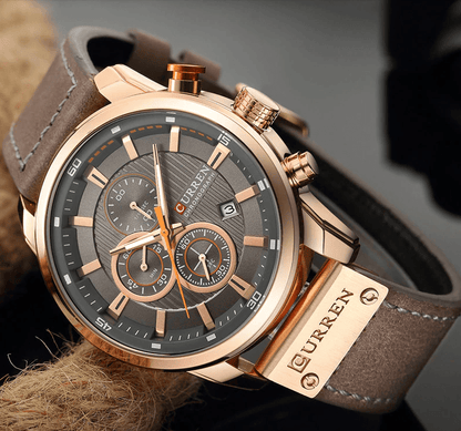 Curren men's waterproof chronograph watch with rose gold case, brown leather strap day/date on Tampa Home & Garden Store