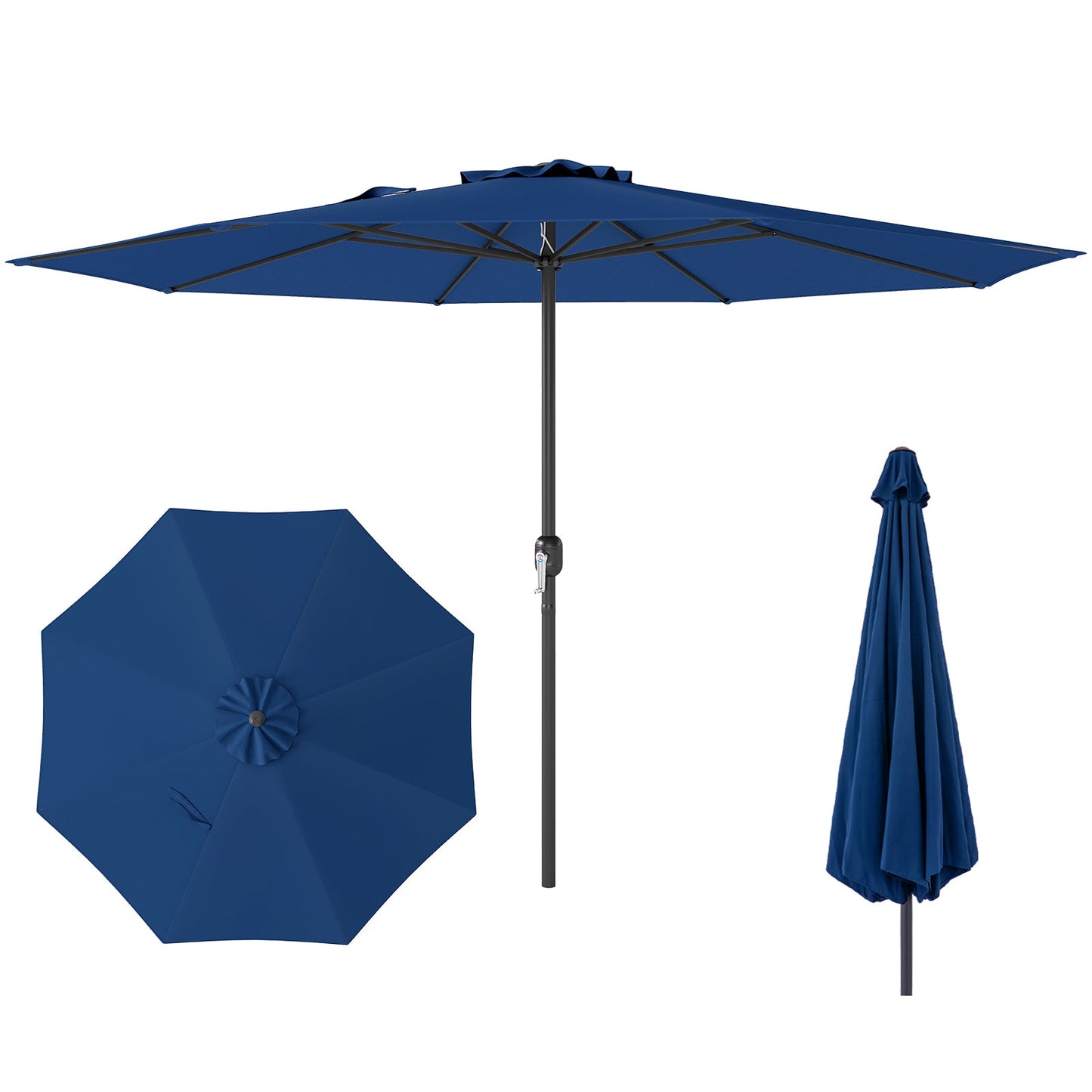 12 Feet Patio Umbrella with Crank Handle and 8 Sturdy Ribs-Navy