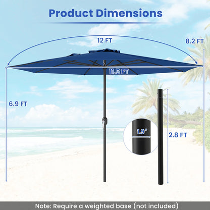 12 Feet Patio Umbrella with Crank Handle and 8 Sturdy Ribs-Navy