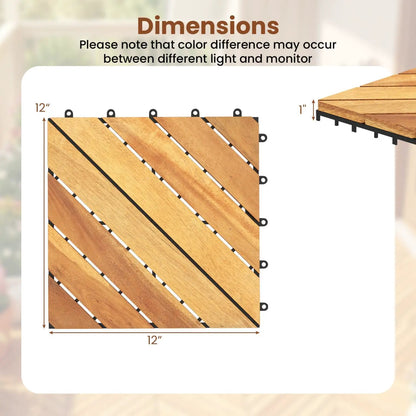 Acacia Wood Interlocking Deck Tiles 12x12 Inch
