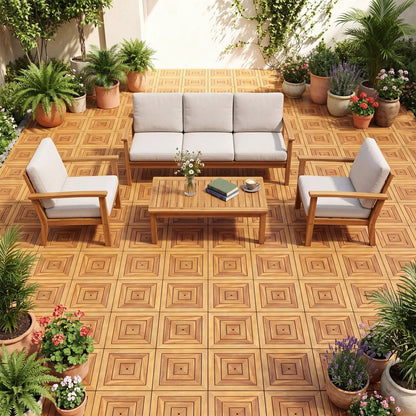 Acacia Wood Interlocking Deck Tiles 12x12 Inch