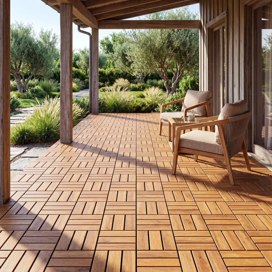 Acacia Wood Interlocking Deck Tiles 12x12 Inch, 27 Pack by DirectDeals for outdoor patio on Tampa Home & Garden Store