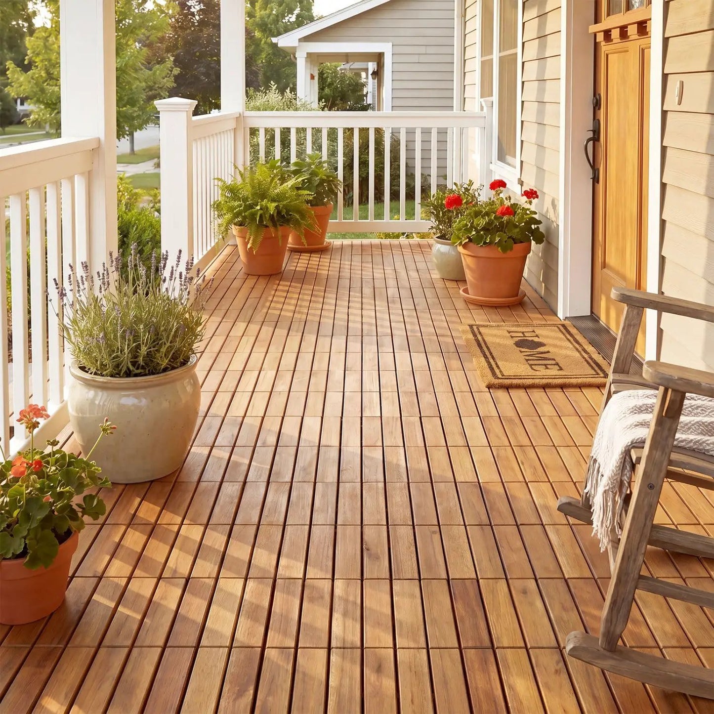 Acacia Wood Interlocking Deck Tiles 12x12 Inch