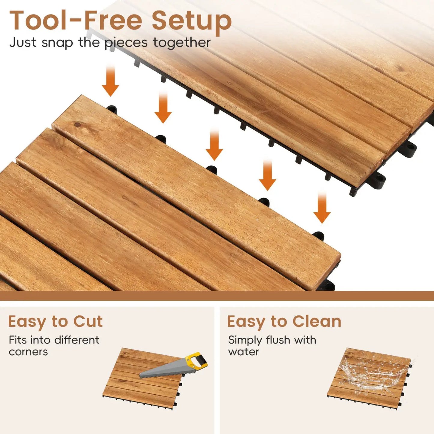 Acacia Wood Interlocking Deck Tiles 12x12 Inch