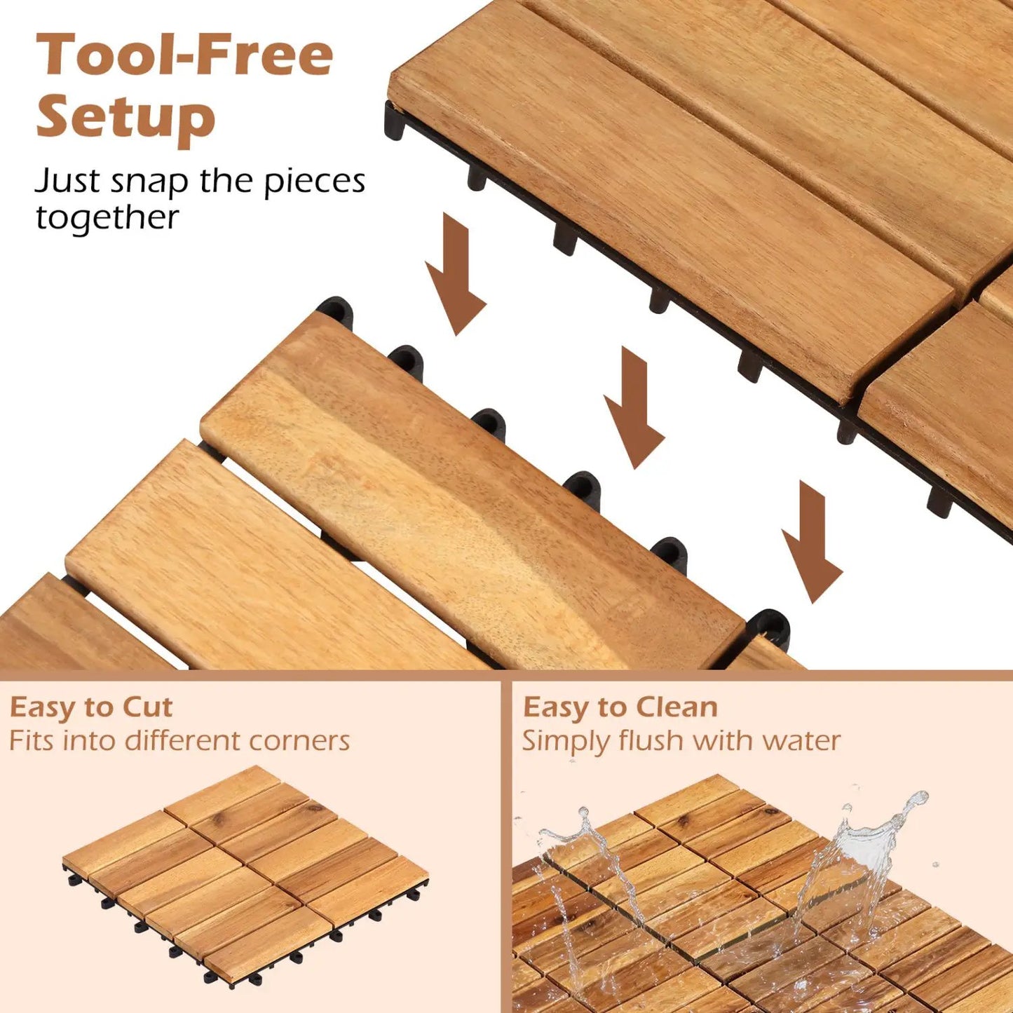 Acacia Wood Interlocking Deck Tiles 12x12 Pack